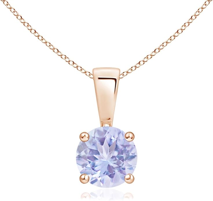Angara Natural Tanzanite Solitaire Pendant for Women | Round Tanzanite Solitaire Pendant Necklace in 14K Solid Gold/Silver/Platinum With 18" Chain | December Birthday, Gemstone Jewelry Gift