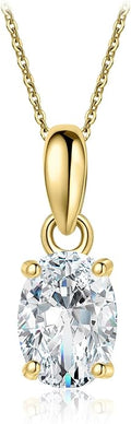 JewelryPalace Oval Cut 1ct 2ct Cubic Zirconia Solitaire Pendant Necklace for Women, 925 Sterling Silver Necklaces for Her, Classic Simulated Diamond Jewelry Set Gift, 18 Inches Chain