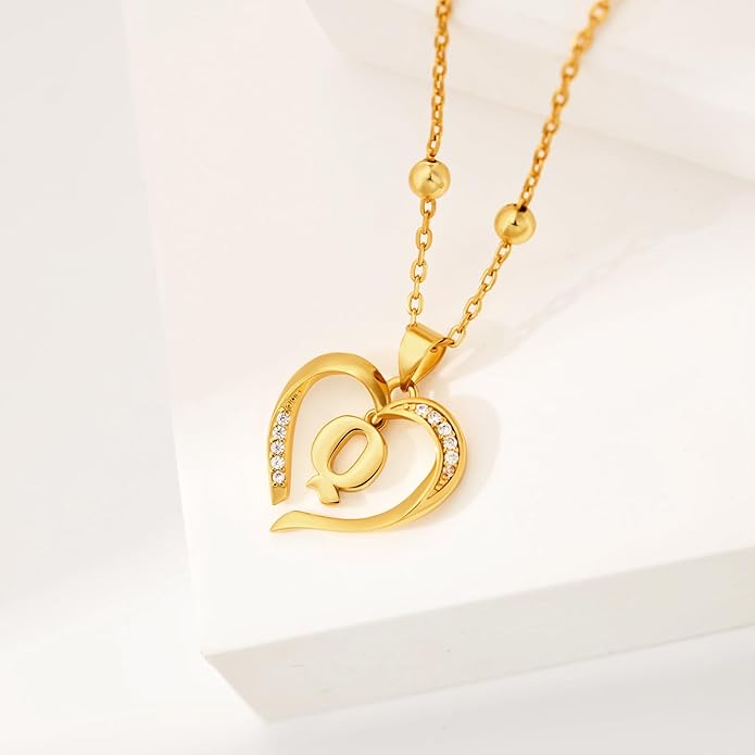 Cicy Bell Womens Heart Initial Necklace for Women 18k Gold Plated Shell Personalized Letter Pendant Necklace 17.7'' with 2'' Extender