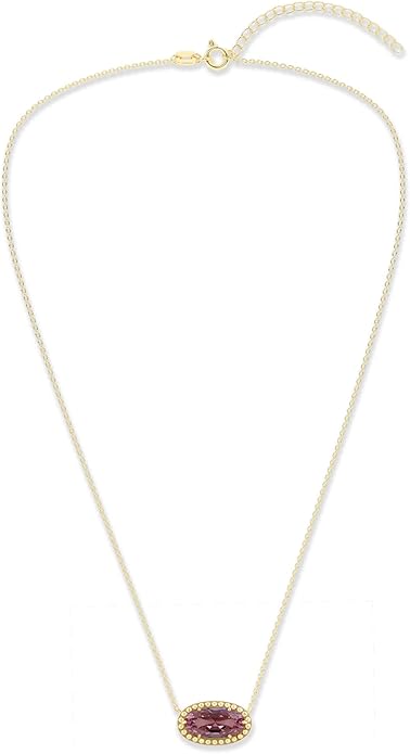 Belacqua Gemstone Necklace in 14K Gold Plated Sterling Silver, Oval Pendant Size 6 * 12mm, 15" Cable Chain with 2" Extender, Spring Ring Clasp, Dainty Birthstone Necklace for Women, Gift Box Included