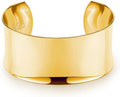 Dankadi Women 925 Sterling Silver Curved Bangle 30MM Wide Grooved Cuff Bangle Shiny Punk Open Bracelet Adjustable Plated 24k Gold/Rose Gold Jewelry Gift