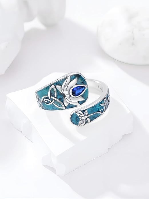 Midari Sun and Moon/Bee/Celtic/Life of Tree/Lotus Spoon Ring for Women 925 Sterling Silver Adjustable Ring Open Ring for Women Men Halloween Birthday Gift
