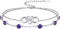 Prismata Infinity Birthstone Charm Link Bracelet 925 Sterling Silver Adjustable 12 Months Birthstone Infinity Bracelet Birthday Jewelry Gifts for Women Mom Her,with 7"+2" chain