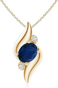 Angara Natural Blue Sapphire Pendant for Women | Shell Style Oval Sapphire and Diamond Pendant in 14K Solid Gold/Silver/Platinum With 18" Chain | September Birthday, Gemstone Jewelry Gift