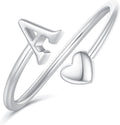 Initial Rings for Women Girls - Valentines Day Gifts for Her, Adjustable Rings for Women Non Tarnish Letter A-Z Dainty Heart Ring Teen Girls Gifts Trendy Stuff Personalized Jewelry Gift