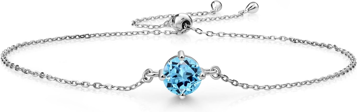 Gem Stone King Gemstone Birthstone Solitaire Bracelet For Women | 925 Sterling Silver | Round 6MM | Gift for Her Women Wife Mom Lady Daughter | Adjustable Bolo Bracelet | Easy-On Easy-Off