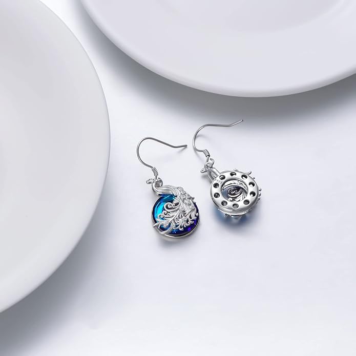 PELOVNY Animal Dangle Earrings Sterling Silver Hypoallergenic Moss Agate Crystal Moonstone Earrings Bee Butterfly Dolphin Peacock Phoenix Jewelry Birthday Christmas Gifts for Women