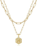 M MOOHAM Valentines Gifts for Women Teen Girls, 14K-Gold-Plated Initial Necklaces for Women Cute Hexagon Letter Initial Necklace Layered Necklaces for Womens Teen Girl Valentines Jewelry Gifts