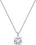 MISS MIMI Solitaire Cubic Zirconia Necklace for Women, 1–3 CT Round,Heart,Princess Cut CZ Options, Bezel or Prong Set in 925 Sterling Silver, Adjustable 16–20" Minimalist Everyday Jewelry