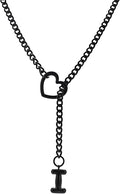 Black Heart Slip Chain Initial Necklaces for Women,Stainless Steel O-Ring Adjustable Lariat Heart Y-Necklace,Punk Gothic Cuban Collar Choker Necklace for women
