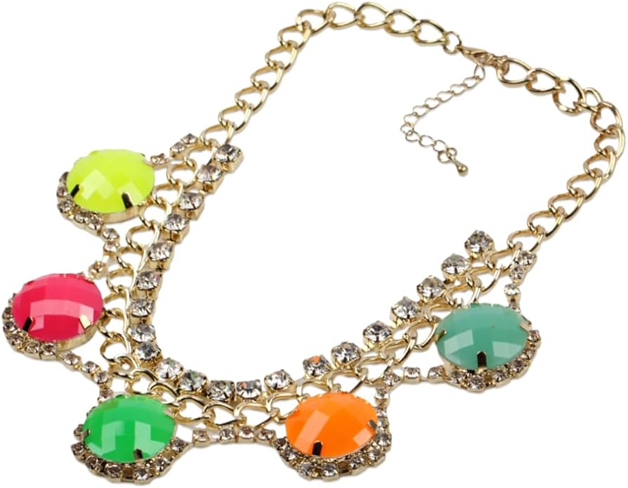 Colorful Round Pendant Necklace for Women Gold Color Chain Glass Crystal Rhinestone Bead Statement Ladies Metal Alloy Jewelry