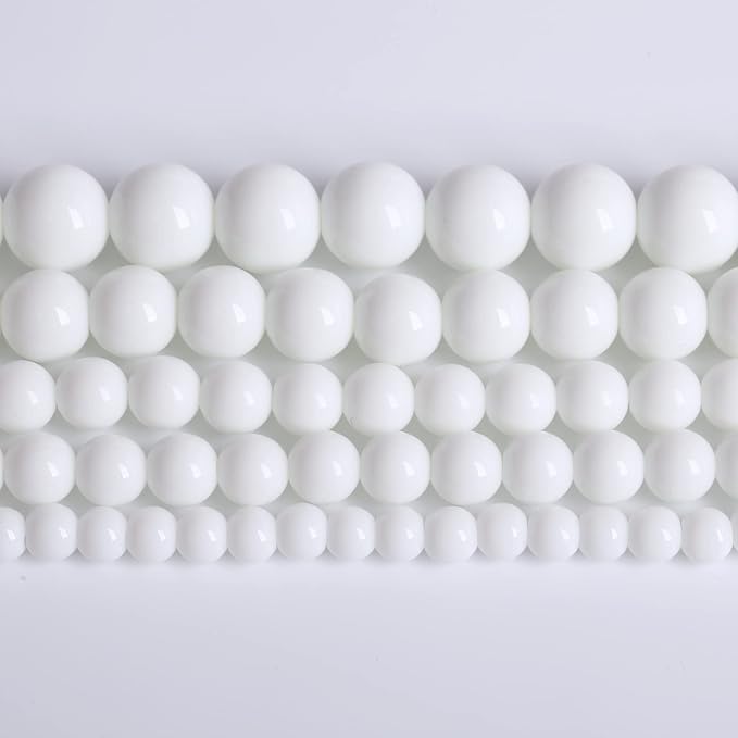 8mm 48pcs Natural White Porcelain Agates Stone Round Beads for Jewelry Making Spacer Loose Spacers Beads DIY Bracelets 15" Strand