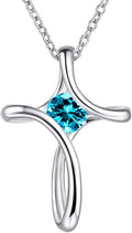 Cross Necklace for Women, 925 Sterling Silver Birthstone Necklace for Women with Diamond Sideways Cross Necklaces Birthstone Jewelry Birthday Gifts for Womens