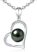 Genuine Tahitian Black Pearl Necklaces for Women, 9-12mm AAAA Seawater Pearl - Sterling Silver Moissanite Pendant, Wedding Anniversary, Birthday, Christmas Gift for Wife, Mom, Girlfriend, Fine Jewelry