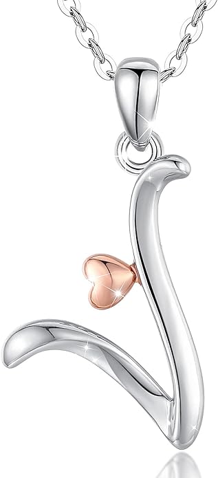 CELESTIA 925 Sterling Silver Initial Necklaces 26 Letter with Rose Gold Heart - 18 Inch Chain