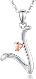 CELESTIA 925 Sterling Silver Initial Necklaces 26 Letter with Rose Gold Heart - 18 Inch Chain
