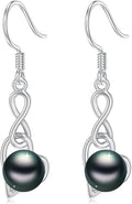 Tahitian Black Pearl Earrings Gifts for Women Wife Celtic Dangle Drop Earrings Wedding Birthday Anniversary Jewelry Valentines Christmas Day Gifts 925 Sterling Silver