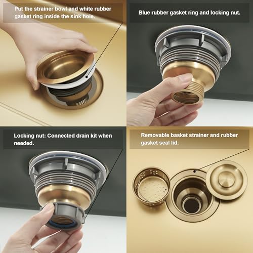 LQS Kitchen Sink Drain Strainer Assembly, Sink Drain 304 Stainless Steel - Image 5