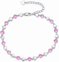 Birthstone Charm Link Bracelet 925 Sterling Silver Rose/Heart/Mom Bracelet with 12 Months Birthstone Mother's Day Gift Jewelry Gifts for Women,Chain Length 7"+2" Extend