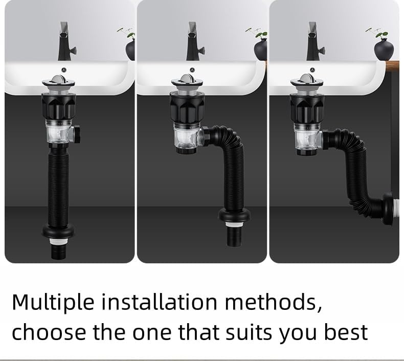 Bathroom Sink Drain Kit with Flexible Expandable P-Trap Sink Drain Pipe Tube - Image 3