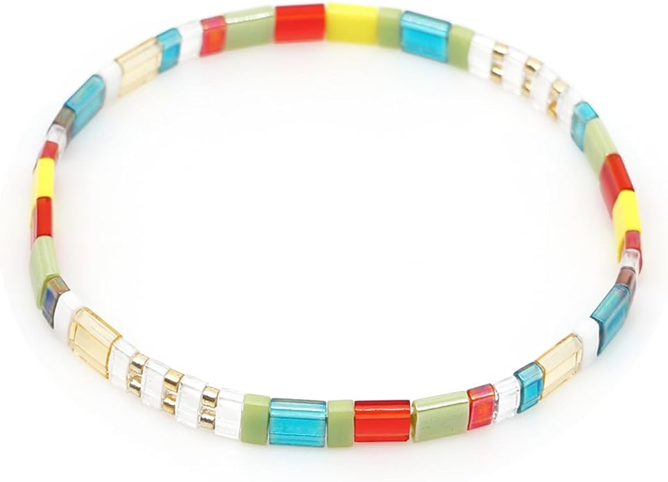 Sonateomber Tila Flat Beaded Stretch Bracelets for Women, Trendy Unique Colorful Square Beads Handmade Stack Bracelet Friendship Accessories Fashion Jewelry Gift