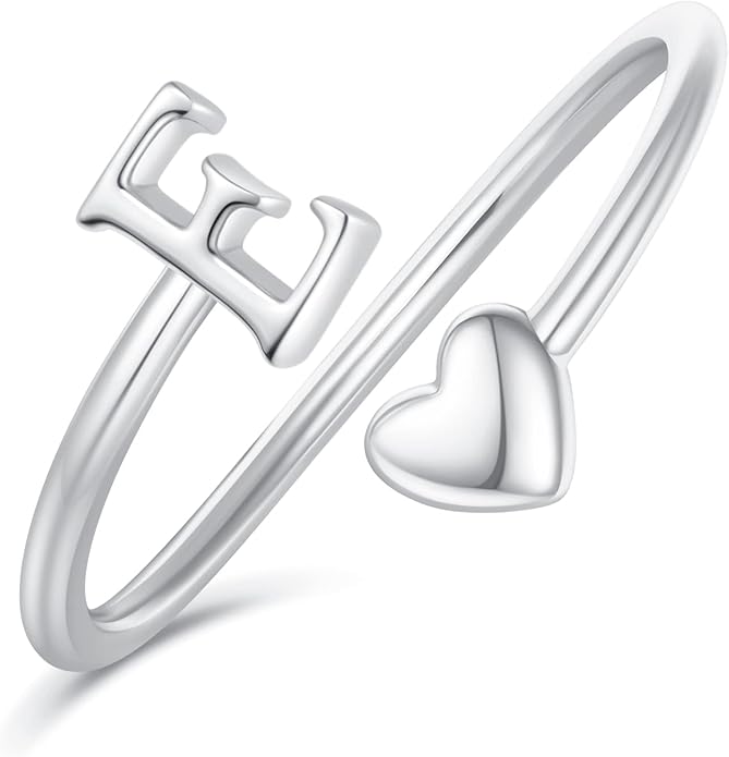 Initial Rings for Women Girls - Valentines Day Gifts for Her, Adjustable Rings for Women Non Tarnish Letter A-Z Dainty Heart Ring Teen Girls Gifts Trendy Stuff Personalized Jewelry Gift