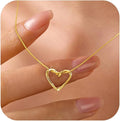LOVECOM Valentines Gifts S925 Sterling Silver Heart Necklace for Women Dainty 14k Gold Plated CZ Infinity Double Cross Star Pendant Choker Necklaces Trendy Bead Chain Jewelry Gifts for Mom Daughter