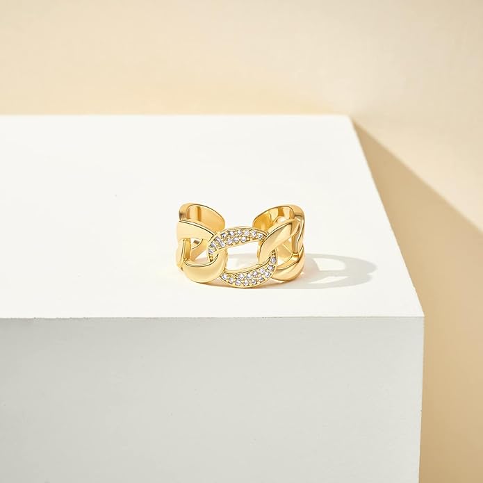 KissYan Gold Rings for Women, 14K Gold Plated Adjustable Statement Irregular Geometric Diamond Twisted Open Stackable Band Chunky Finger Rings Dainty Cubic Zirconia Jewelry Gifts