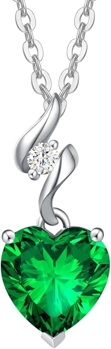 AGVANA Valentines Day Gifts 14K Solid White Gold Diamond Gemstone Pendant with Sterling Silver Chain 8mm Heart Birthstone Necklace Fine Jewelry Anniversary Birthday Gifts for Women Mom Wife