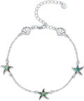 Cuoka Abalone Starfish Bracelet for Women S925 Silver Plated Adjustable Shell Sea Beach Ocean Bracelet Summer Beach Jewelry