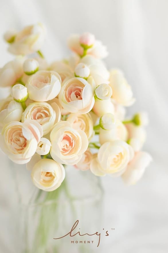 Ling's moment Fake Flowers Artificial Flower Faux Silk Ranunculus Peach | Silk - Image 3