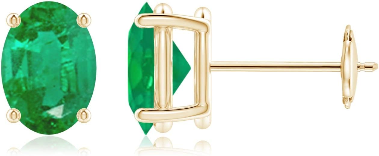 ANGARA Natural Emerald Earrings for Women | Oval Shape Emerald Classic Earrings in 14K Solid Gold/Platinum | May Birthday, Anniversary, Gemstone Jewellery Gift