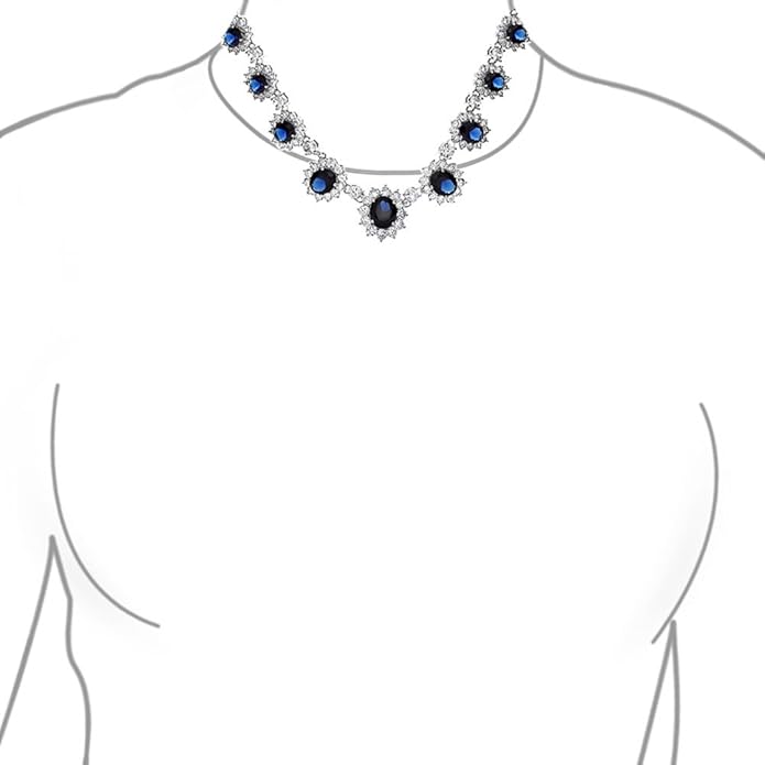 Elegant Vintage Estate-Inspired Bridal Jewelry Set - 5 CTW Oval Crown Halo Statement Necklace & Chandelier Earrings with AAA Cubic Zirconia CZ Simulated Gemstones, Silver Plated, for Women