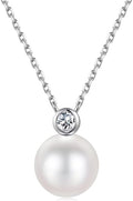 Iefil Valentines Day Gifts for Her - 9-10mm Freshwater Pearl Necklace for Women, Anniversary Birthday Gifts for Wife Mom Girlfriend, S925 Sterling Silver Pearl & Birthstone Necklace, Jewelry for Women