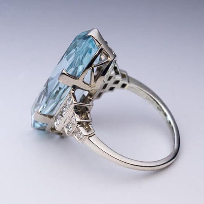 925 Silver Super Flash Oversized Oval Blue Crystal Ring Found Diamond Ring Found Female Jewelry Earrings (US Code 10)