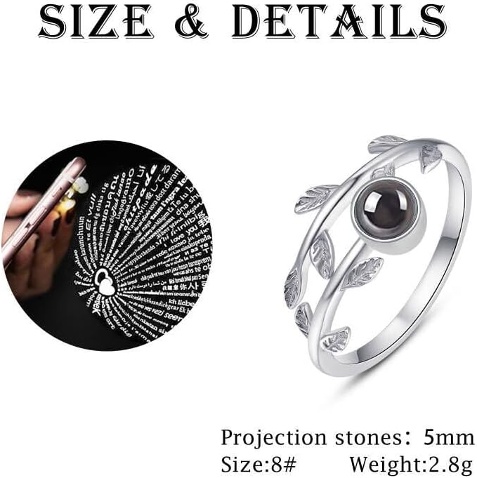 PRAYMOS 925 Sterling Silver Leaf Ring White Opal Moonstone Rings Adjustable Open Ring for Women with Jewelry Box Size 7-9