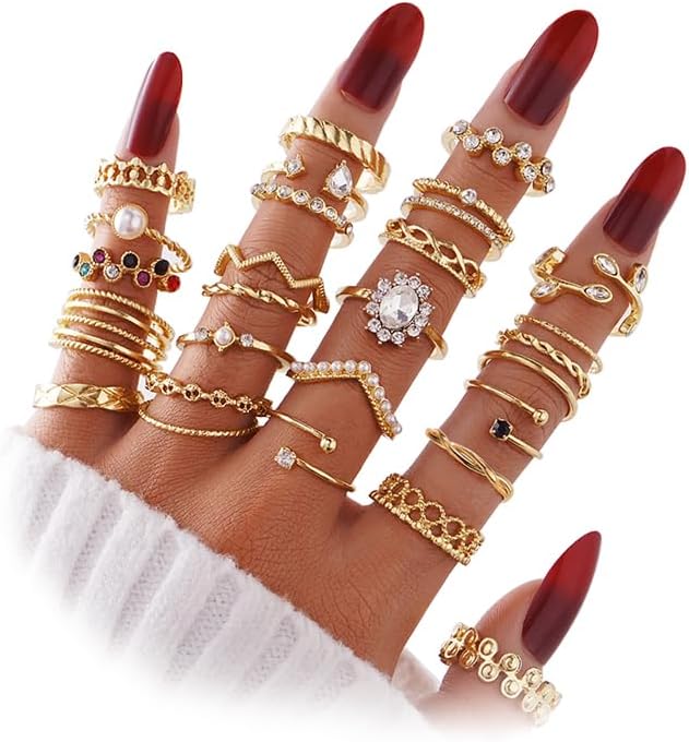 KISS WIFE Goldenen Silvery Black Kunckle Rings Set for Women, Dainty Simple Trendy Cute Stackable Finger Rings Pack, Perfect for Stacking Layering on Thumb and Knuckle, Mixed Size, Jewelry Gift