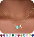 Valentines Day Gifts for Her- Heart Birthstone Initial Necklace for Women Girls,14K Gold Plated Heart Letter A-Z Necklace Birthday Trendy Jewelry Gifts for Women Girls Daughter