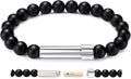 Natural Stone Wish Bracelet with Stainless Steel Capsule - Secret Message Stretch Beaded Bracelet for Women, Spiritual Jewelry Women Gift (Birthday, Mother Daughter)