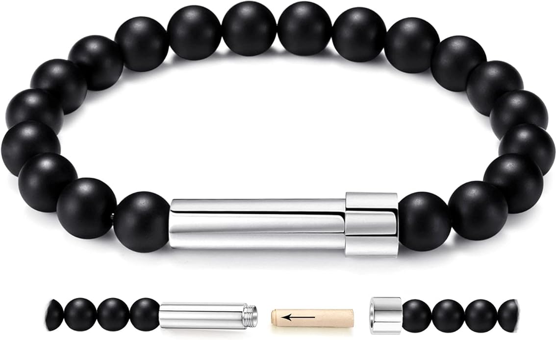 Natural Stone Wish Bracelet with Stainless Steel Capsule - Secret Message Stretch Beaded Bracelet for Women, Spiritual Jewelry Women Gift (Birthday, Mother Daughter)