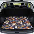 Blue Orange Floral All Weather Trunk Mat 29"x39" by Mintulipy