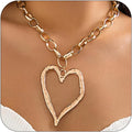 Bold Big Chunky Gold Heart Necklace for Women, Unique Large Thick Hollow Love Heart Pendant Chain Choker Necklaces Punk Party Prom Y2K Jewelry Gifts