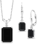 Gem Stone King 9-13 Cttw Pendant and Earrings Jewelry Set For Women | Emerald Cut 14X10MM and 8X6MM | Round 1.5MM | Gemstone Birthstone and Diamond | 925 Sterling Silver | 18 Inch Silver Chain