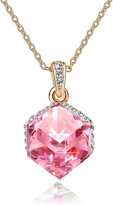 EVEVIC Color Changing Cubic Austrian Crystal Pendant Necklaces for Women 14K Gold Plated Hypoallergenic Jewelry