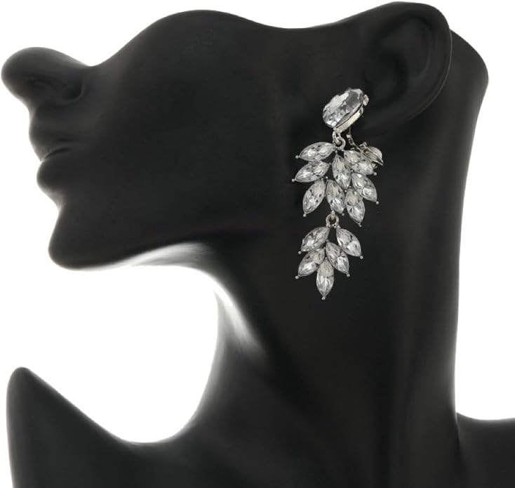 Aloha Earrings Non Pierced Silver Tone Clip On Sparkling Statement Dangling Earrings