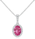 Angara Natural Pink Sapphire Pendant for Women | Vintage Style Oval Pink Sapphire Halo Pendant in 14K Solid Gold/Platinum With 18" Chain | Birthday, Anniversary, Gemstone Jewelry Gift