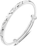 Solid 925 Sterling Silver Bracelets for Women Simple Adjustable Bangle Bracelet