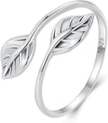 MUNDELL 925 Sterling Silver Simple Multi-layer Leaf Adjustable Ring Green Lucky Leaves Statement Ring for Women Promise Ring Fine Jewelry