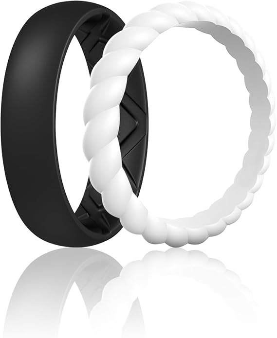 Egnaro Women's Bridal Rings Sets, Inner Arc Ergonomic Breathable Design Silicone Rubber Wedding Bands