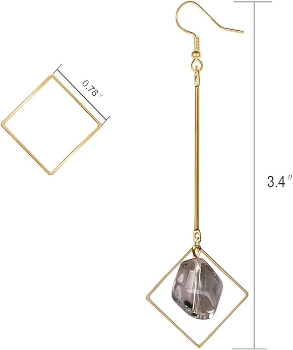 Mismatch Asymmetry Colorful Glass Drop Dangle Earrings-Simplicity Fashion Geometric Abstract Earrings for Women
